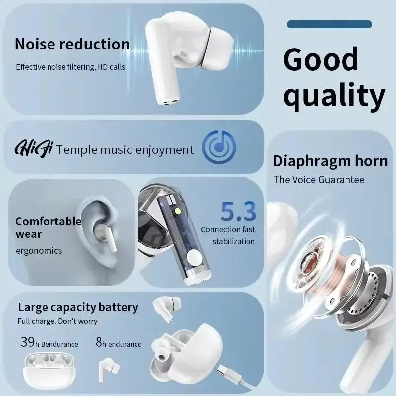 Bluetooth 5.3 Noise Cancelling Ear Buds Wireless Earbuds for IOS Android Sports Workout, 48H Playtime, Microphone Deep Bass Stereo, in Ear Earphone