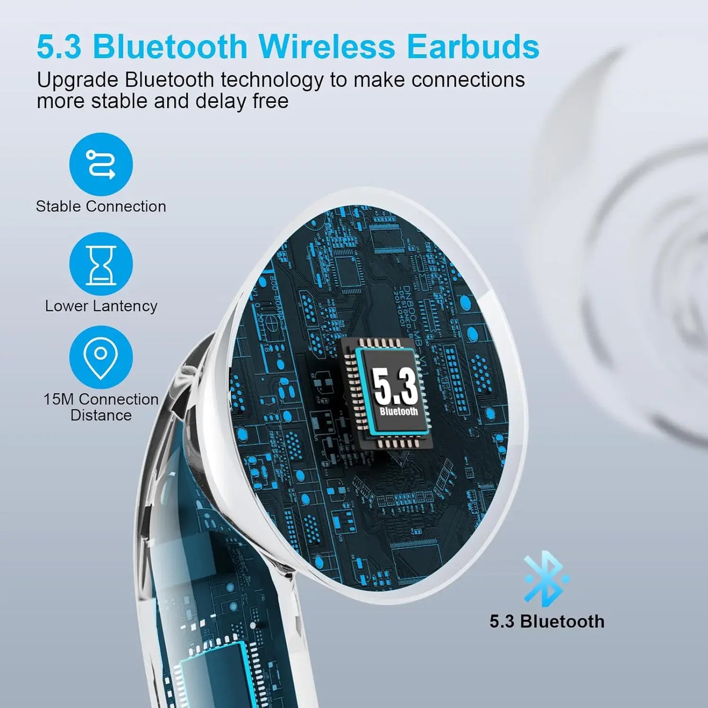 Bluetooth 5.3 Noise Cancelling Ear Buds Wireless Earbuds for IOS Android Sports Workout, 48H Playtime, Microphone Deep Bass Stereo, in Ear Earphone