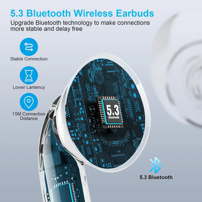 Bluetooth 5.3 Noise Cancelling Ear Buds Wireless Earbuds for IOS Android Sports Workout, 48H Playtime, Microphone Deep Bass Stereo, in Ear Earphone